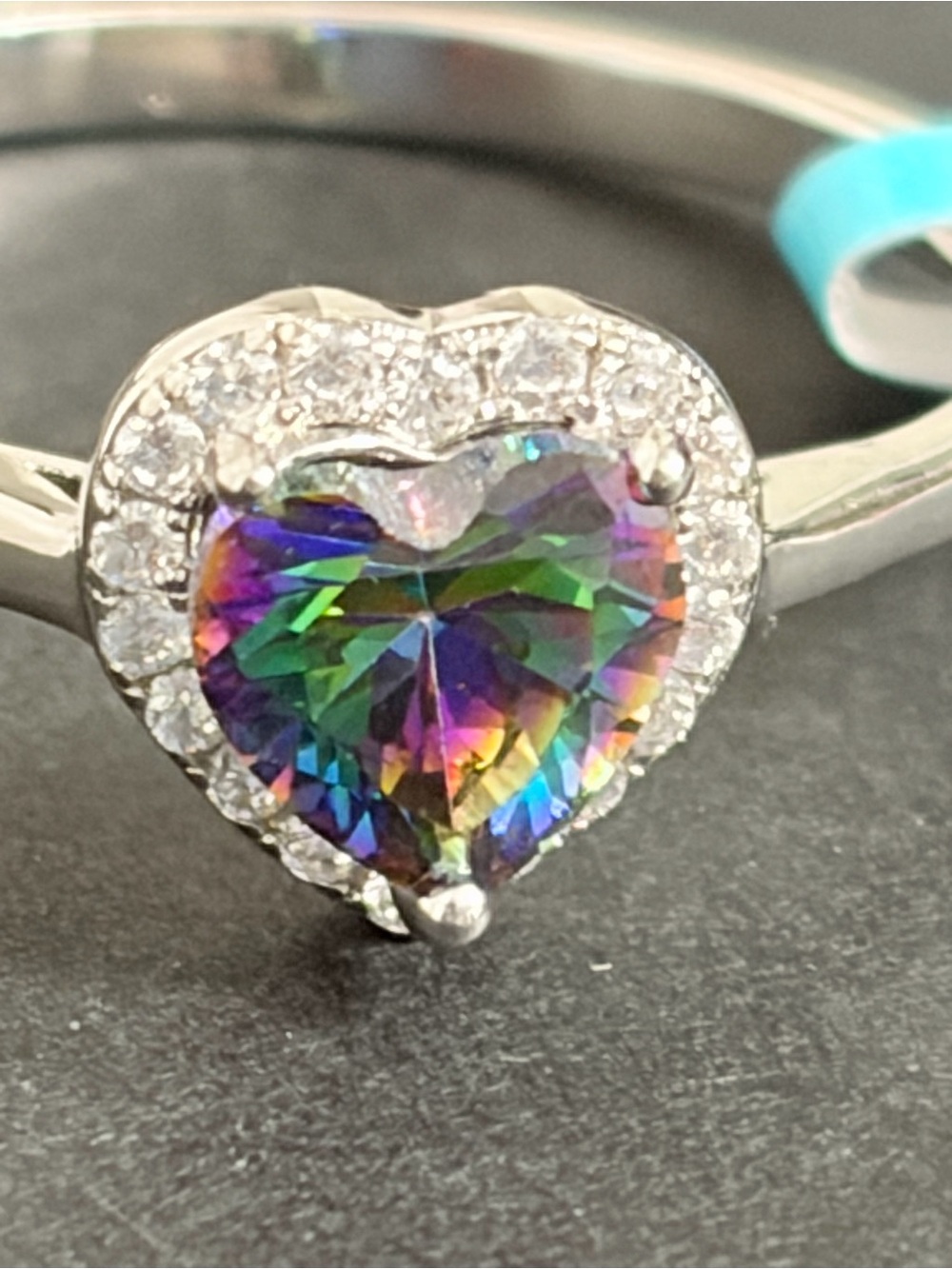 925 Sterling Silver/ Mystic Topaz Heart Ring Sz8